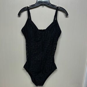 Time and Tru Black One Piece Swimsuit Sleek Design